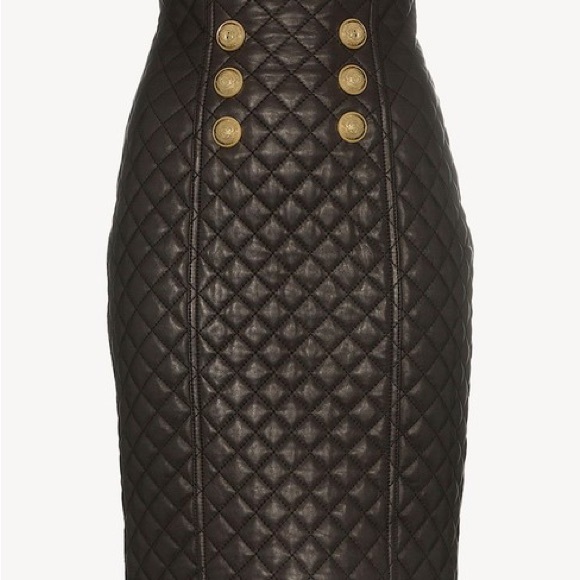 Balmain Black with Tag High-waisted Quilted Leather Skirt - Picture 8 of 16